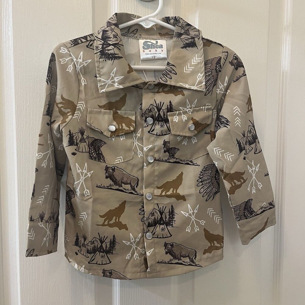 Shea Baby Pearl Snap Western Shirt Indian Green Long Sleeve Boys Size 3T NWT